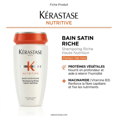 Kérastase Nutritive Bain Satin Riche 250 ml sur Lkadoo.ma. Shampooing nutritif pour cheveux très secs,
