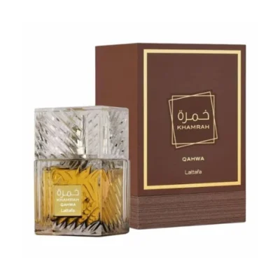 Découvrez Khamrah Qahwa Lattafa au Maroc, une fragrance unisexe gourmande aux notes de café, cannelle, praliné et vanille. Commandez sur LKadoo.