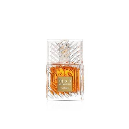 Découvrez Khamrah Lattafa Eau de Parfum au Maroc. Une fragrance unisexe orientale et gourmande aux notes de dattes, praliné, cannelle et vanille.